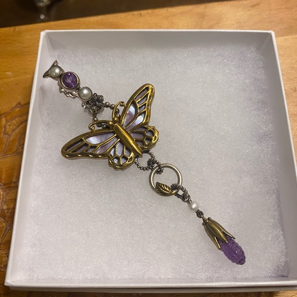 Echo Of The Dreamer Jewelry - Echo of the Dreamer Sterling and Bronze amethyst and pearl pendant 3 inches.